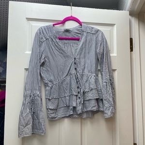 Blue and white stripped long sleeve blouse size small